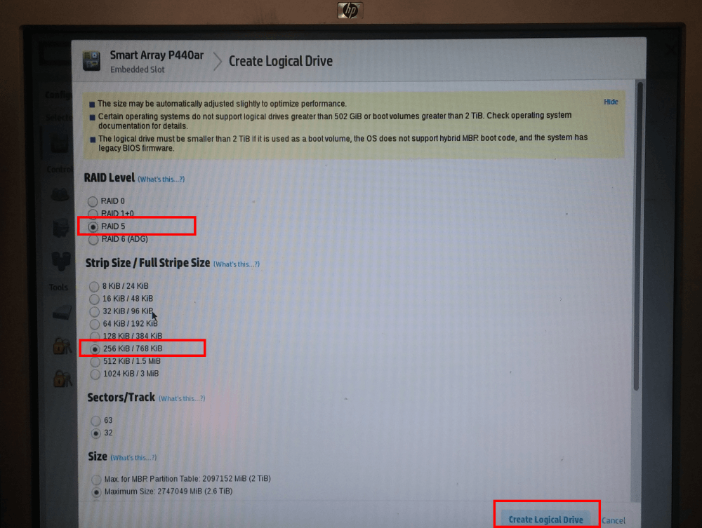 Setting up RAID 5 on HP ProLiant DL360 server